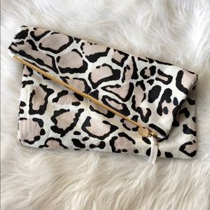 Clare V Snow Leopard Calf Hair Clutch